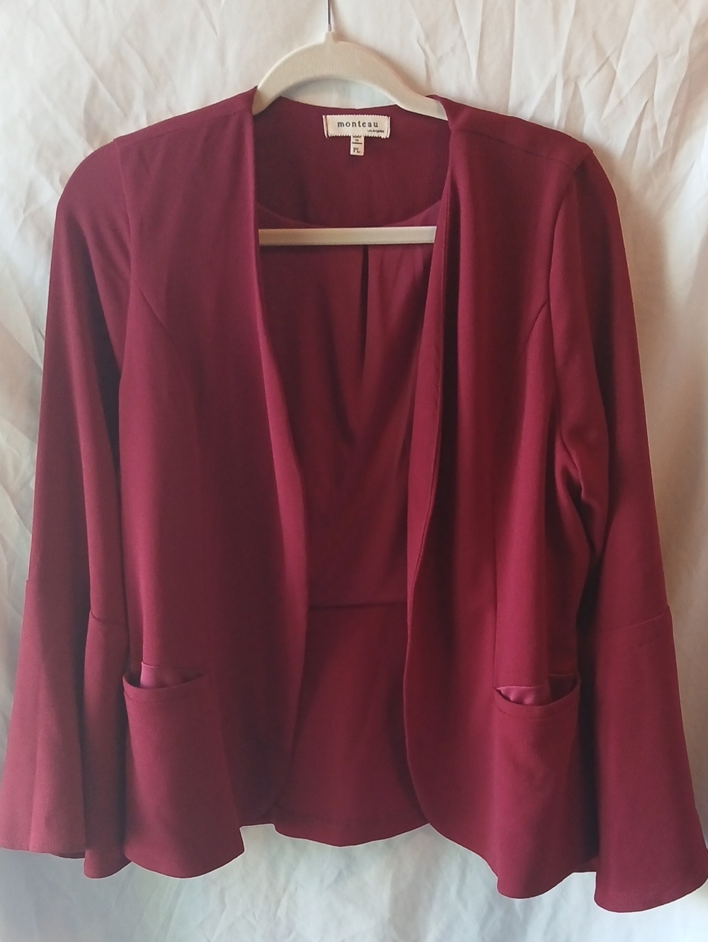 Monteau Women's Wine Red Open-Front Blazer Jacket